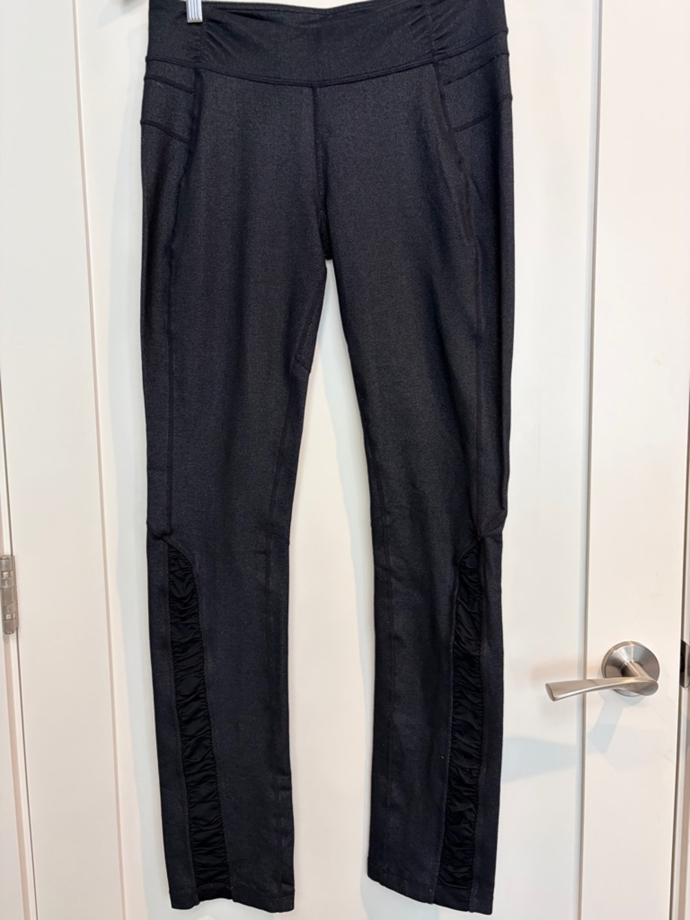 Lululemon Black Denim Look Leggings Ruched Panel Long Length Size 8